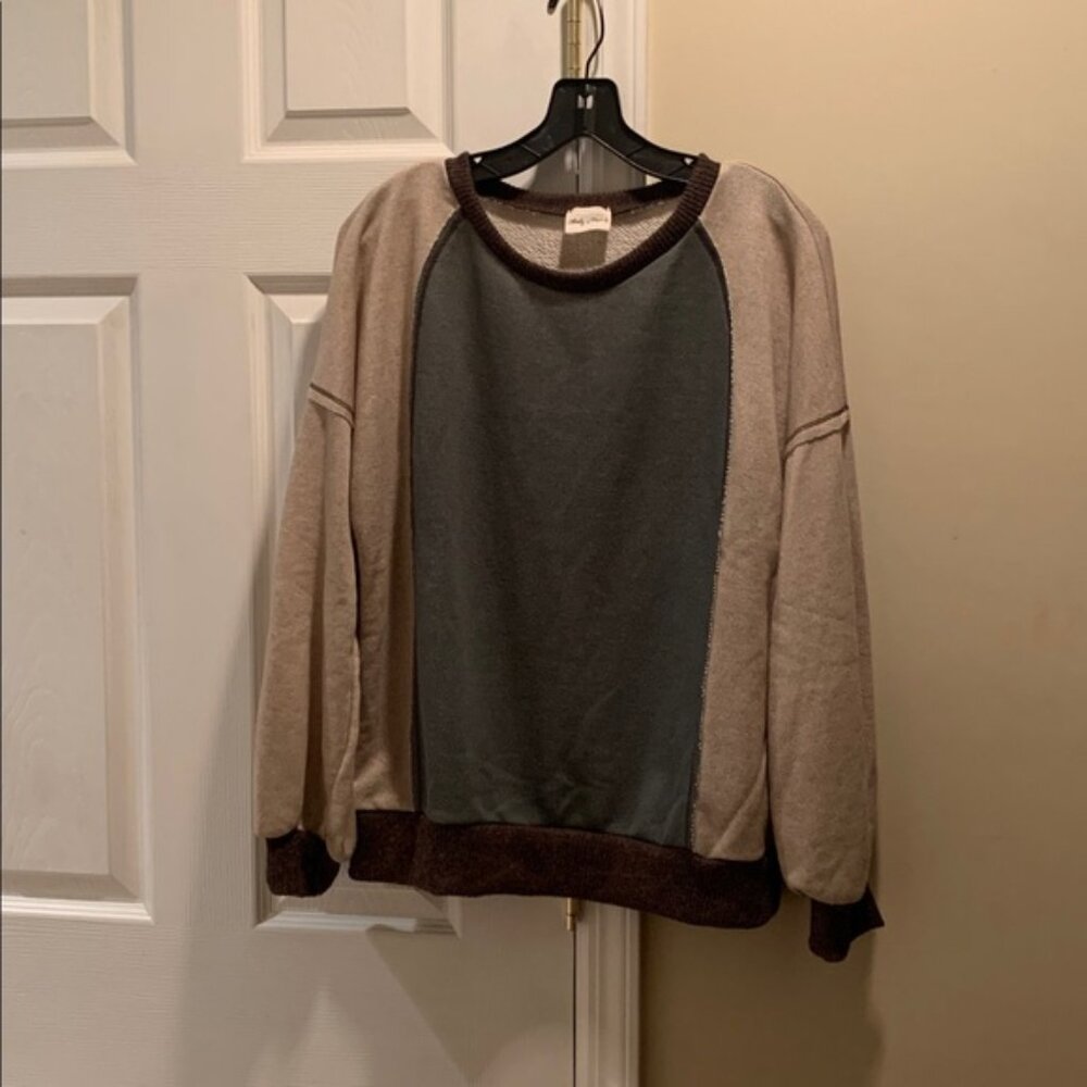 Lovely Melody Colorblock Crew Neck Sweater - Brown and Green